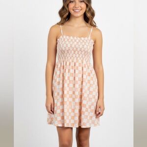 Forever 21 Girls Orange White Checkered Spaghetti Straps Sun Dress Size Small